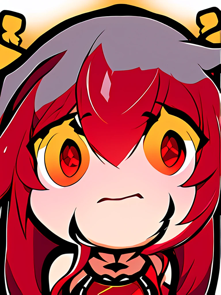 {{{anime style}}}, (((high quality, masterpiece))), chibi style, emote twitch a girl, solo, ((( long ruby red hair))), (((eyes red and gold))).
