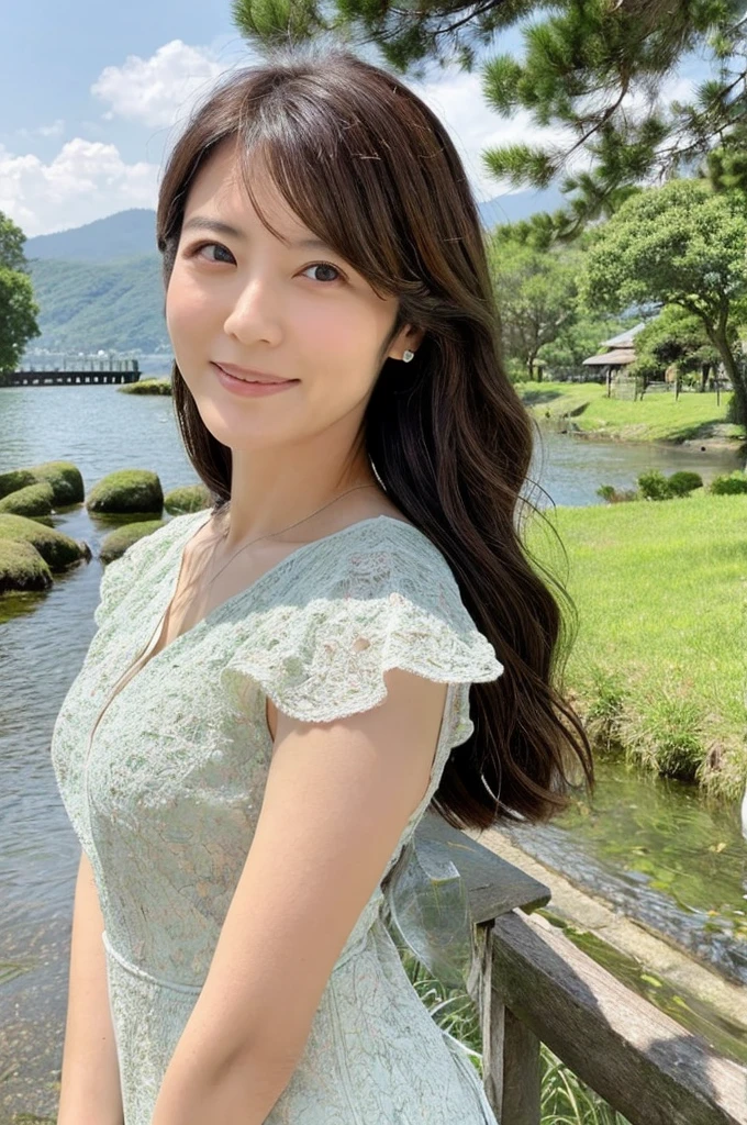 ((Highest quality)), ((masterpiece)), (detailed),Perfect Face,Japanese,landscape,Mature Woman,Upper Body