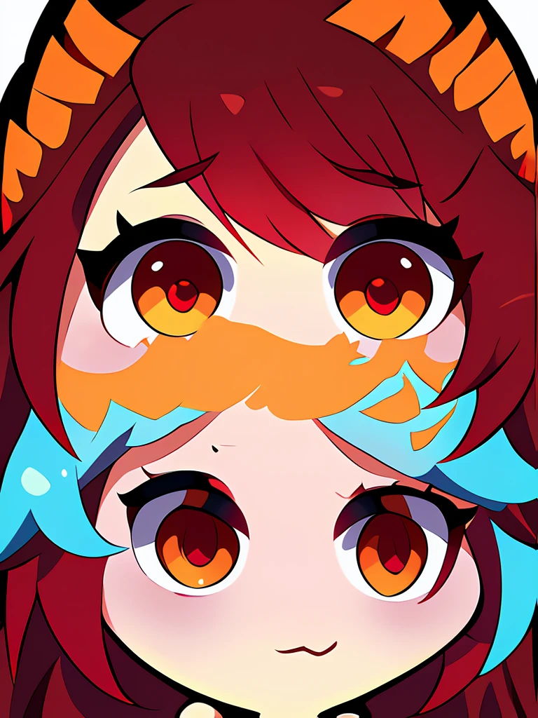 {{{anime style}}}, (((high quality, masterpiece))), chibi style, emote twitch a girl, solo, ((( long  ruby red hair))), (((eyes red and gold))).