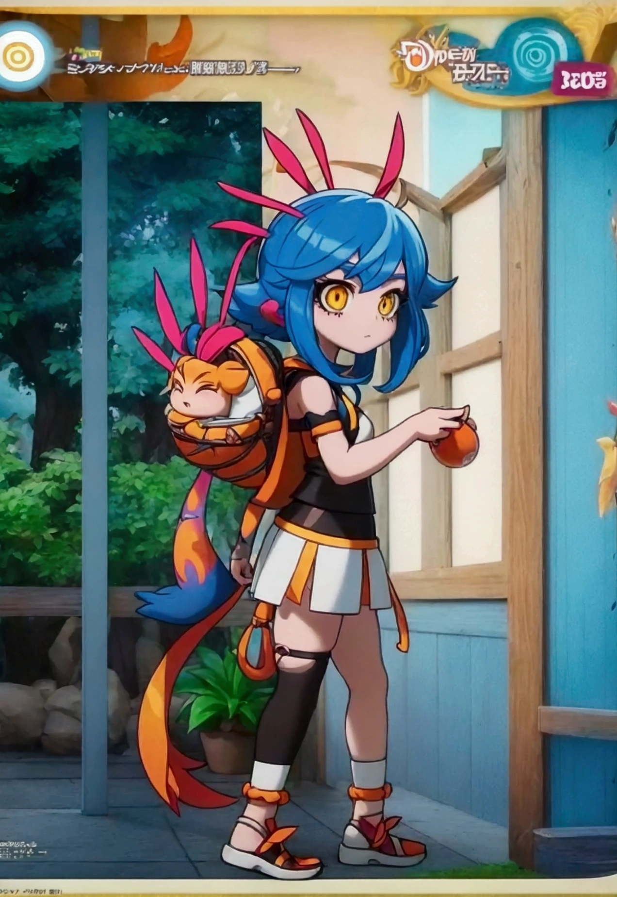 anime character design de una neeko con una mochila y una pelota, Pokémon Trainer outfit, Pokémon Trainer, pokemon anime style, Official character art, pokemon art style, ( ( character concept art ) ), anime character design, anime character art, mejor anime character design, female protagonist 👀 :8, Anime Characters Cheat Sheet, anime character art detallado, bonito anime character design pechos gigantes 