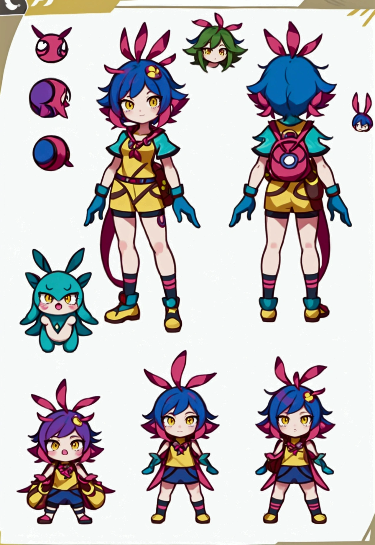 anime character design de una neeko con una mochila y una pelota, Pokémon Trainer outfit, Pokémon Trainer, pokemon anime style, Official character art, pokemon art style, ( ( character concept art ) ), anime character design, anime character art, mejor anime character design, female protagonist 👀 :8, Anime Characters Cheat Sheet, anime character art detallado, bonito anime character design pechos gigantes 