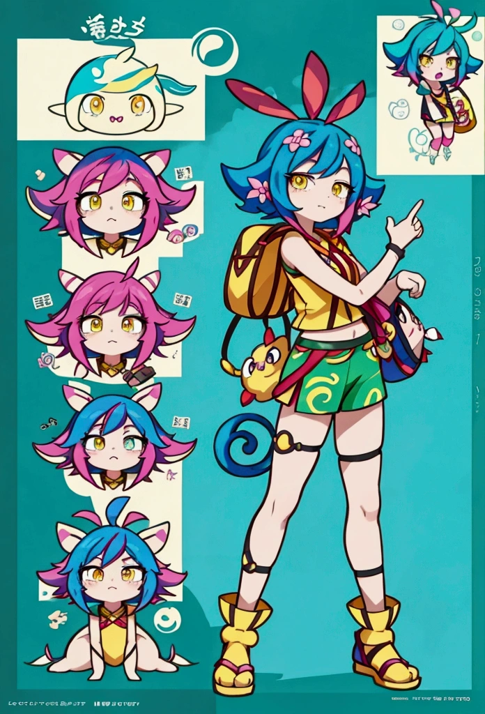anime character design de una neeko con una mochila y una pelota, Pokémon Trainer outfit, Pokémon Trainer, pokemon anime style, Official character art, pokemon art style, ( ( character concept art ) ), anime character design, anime character art, mejor anime character design, female protagonist 👀 :8, Anime Characters Cheat Sheet, anime character art detallado, bonito anime character design pechos gigantes 