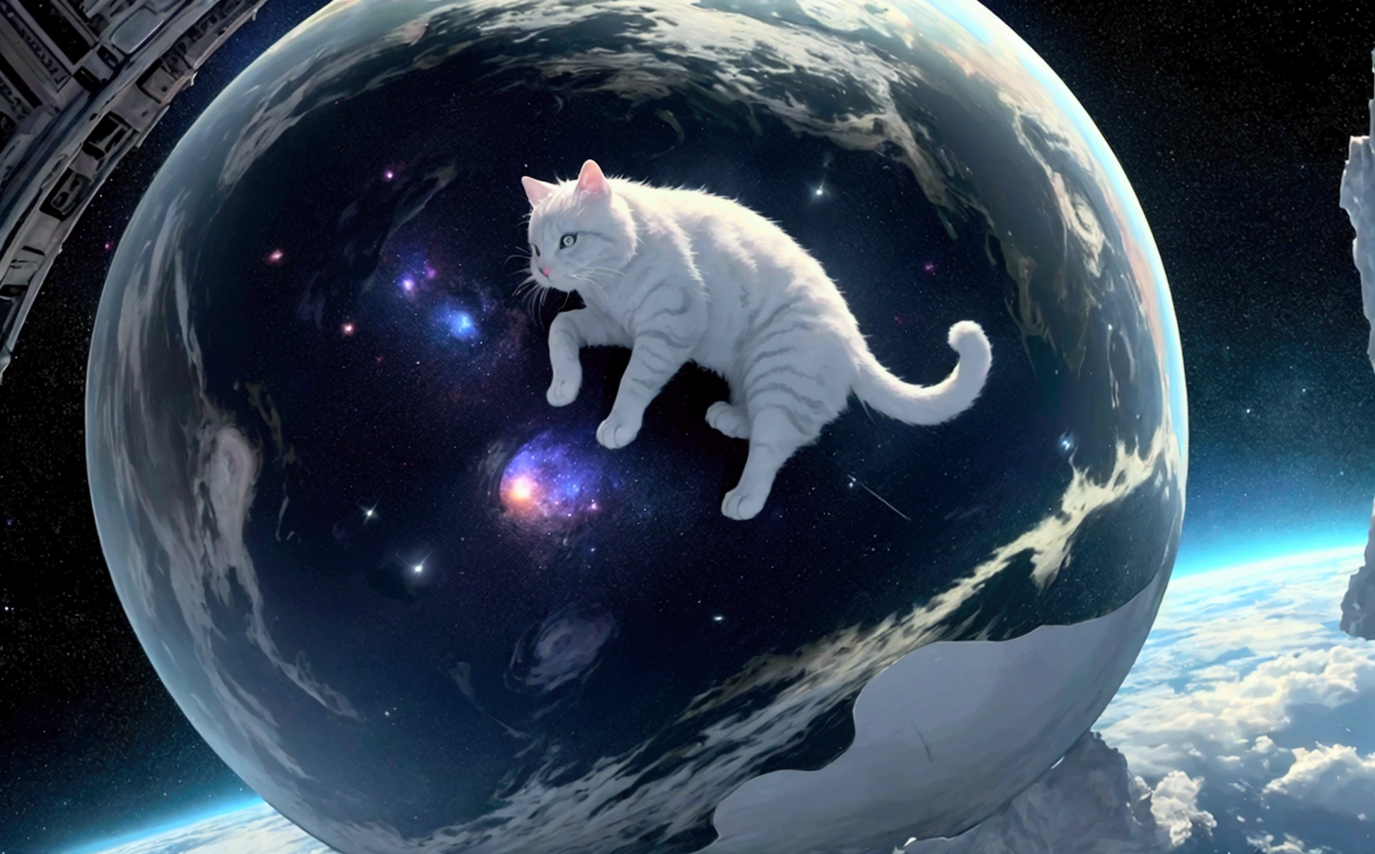 score_9,(best quality,4k,8k,highres,masterpiece:1.2),space,a gigantic cat lying on the globe, stars, cinematic angle, anime, ultra-detailed,vivid colors,