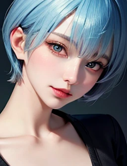 Masterpiece, Best Quality, 8K, Detailed Skin Texture, Detailed Cloth Texture, Beautiful Detail Face, Intricate Detail, Ultra Detailed, Portrait of Rei Ayanami, Blue Hair, Red Eyes, Head Tilt, No Background