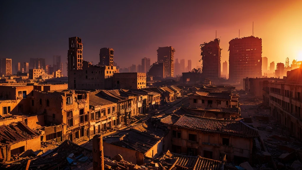Abandoned metropolis (Atlanta) post-apocalyptic (cars detonated), with destroyed houses Nature taking the city (zombies) (blood) (high quality) 4K Full (4K) (dark) --auto --s2