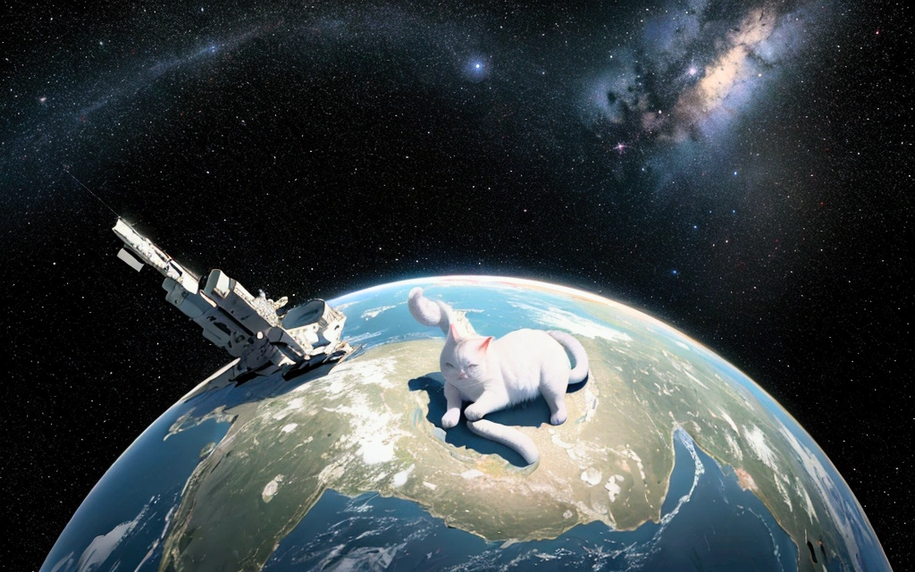 score_9,(best quality,4k,8k,highres,masterpiece:1.2),space,globe,a gigantic cat lying on the north pole, stars, cinematic angle, anime, ultra-detailed,vivid colors,