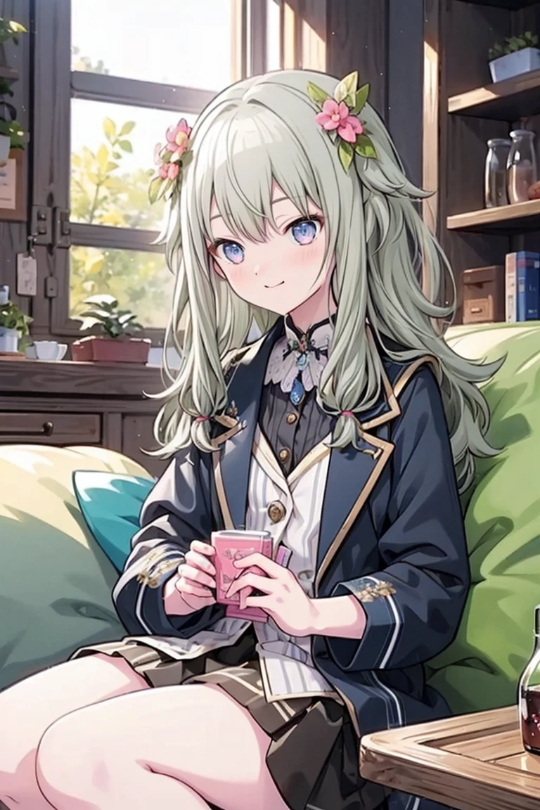 (8k, 最high quality)、Ultra-high resolution、Adorable、最high quality, beautiful, Absurd beauty、masterpiece、Best image quality、(Front facing)、good feeling、smile,Face the camera、Smile、smile、Small face、Adorable満面のsmile, 最high quality、female、Looks 20 years old、1 person、masterpiece, Most detailed、、blazer、skirt、 high quality、Shiny Hair、非常に細かくてbeautiful明るい目、Medium chest、nose blush、非常に精細でクリアでbeautiful顔, Awards, (Anatomically correct)、The whole body is visible、Focus on the face、Sitting