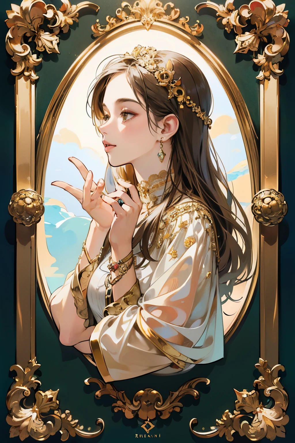 (High resolution: 1.4), (Detailed illustrations: 1.2), (Collage: 1.4), (Golden ring: 1.2), (Intricate details: 1.2), (Variety of styles: 1.4), (Unique artworks: 1.2), (Three-dimensional effect: 1.2), (Jewelry box: 1.2), (Polished surface: 1.2), (Central focus: 1.2), (Eye-catching: 1.2), (Miniature masterpieces: 1.2), (Artistic rendering: 1.2), (