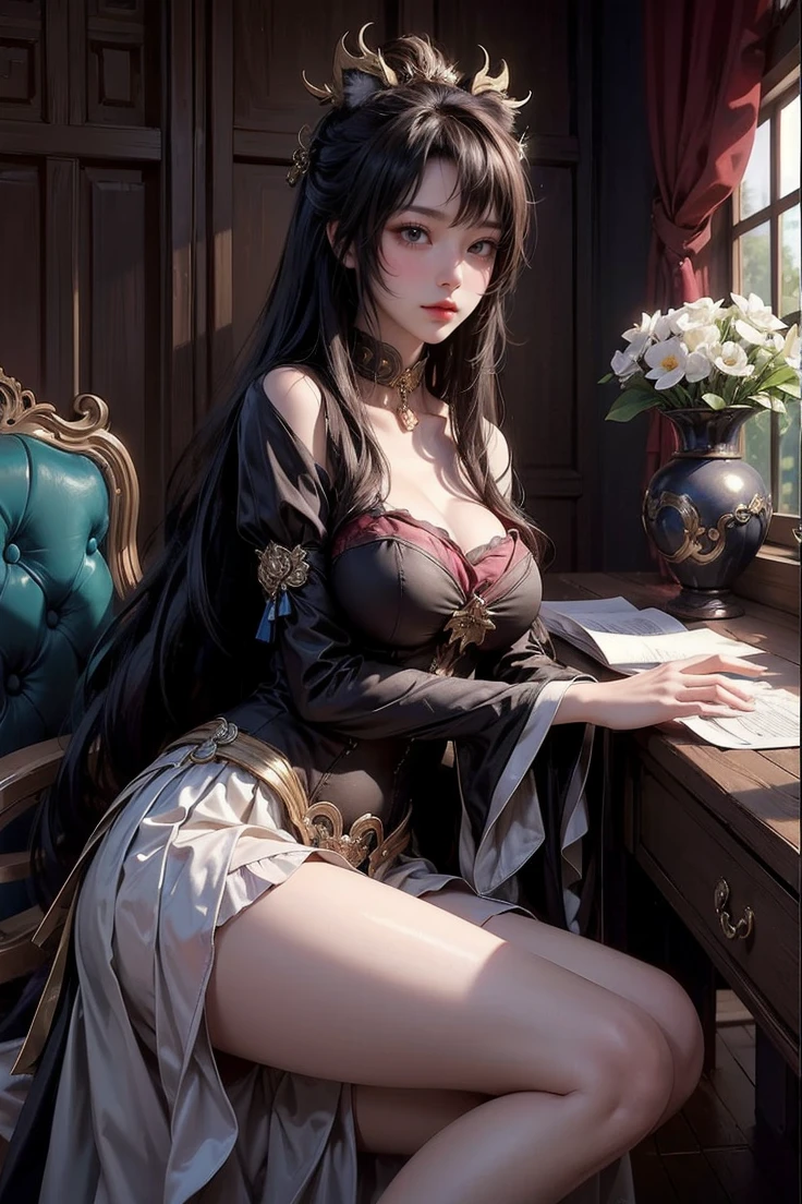 (masterpiece), (best quality), (ultra detailed),(illustration), (1girl),looking at viewer, (interview),beautiful detailed eyes, delicate beautiful face, Floating,(high saturation),(shining), breast, yaohu,Dharma ball, fox ear, fox girl, crossed legs, thigh