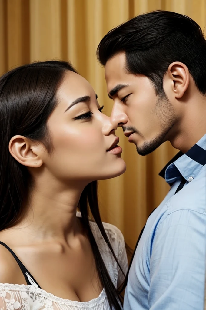 Woman kisses man's forehead Anime