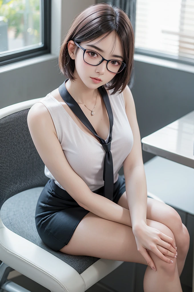 masterpiece, Bokeh, (Cat ear:1.4), Sitting on the beach at sunset, Looking at the audience, office lady, pantyhose,(masterpiece, Highest quality, It captures a very cute moment, Depth of written boundary, Super detailed, Ultra-high resolution, C4D, Octadale, 3D Modeling,Realistic human photos、 8k, 16K, One Girl,, 15 years old、Small breasts,Black Hair,short hair,Straight Hair,Light brown eyes,,Wearing black glasses,Cute Face), Bloomers, Black tank top, zettai ryouiki, Wet clothes,Classroom Nights,Moonlight, Good elevator, Take off、Real-life skin、Not an anime、Realistic、