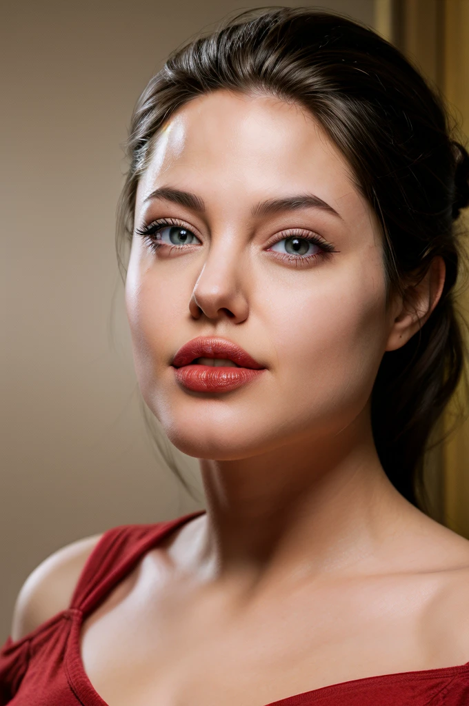 angl, Angelina Jolie, woman with detailed realistic skin, beautiful detailed eyes, beautiful detailed lips, extremely detailed face, Red lipstick, portrait, high quality, 8k, photorealistic, cinematic lighting, dramatic lighting, showy, powerful, intensive, memorable, brave, Irreconcilable, perfect eyes, detailed skin, skin blemish