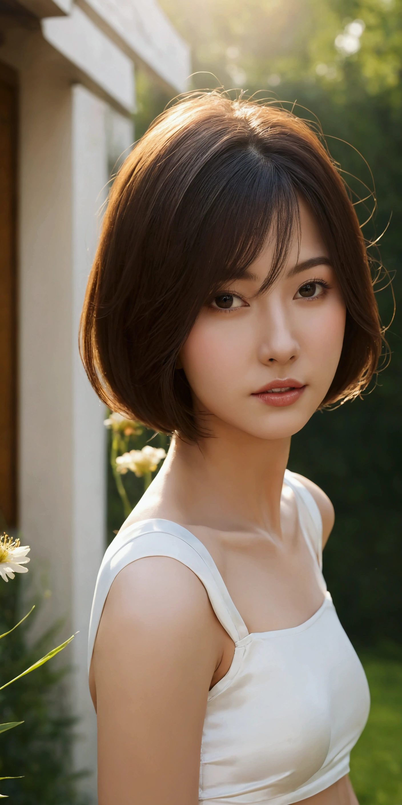 ?????, c-cup brest, Body shining with oil, face shining with oil,
wearing a silk tube top dress