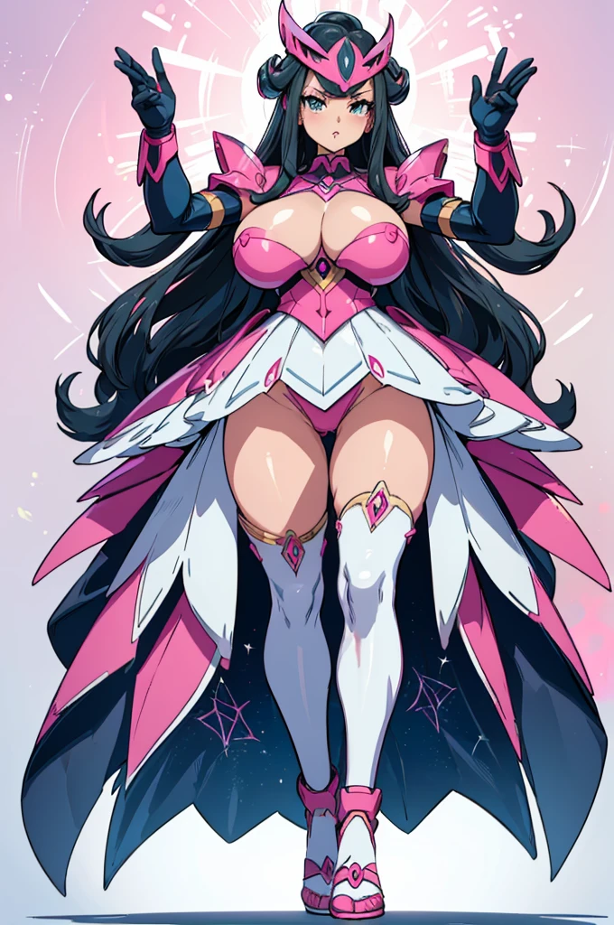(masterpiece, best quality, high resolution, (pokemon style) ((big breasts)) a woman, full body pink sentai heroine armor, pink sentai armor helmet, elegant posture((white background,)), ((full body of foot)),