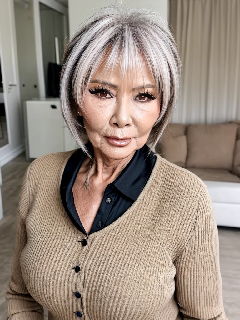 Mature old woman aged 55 who looks like Victoria Beckham gyaru style