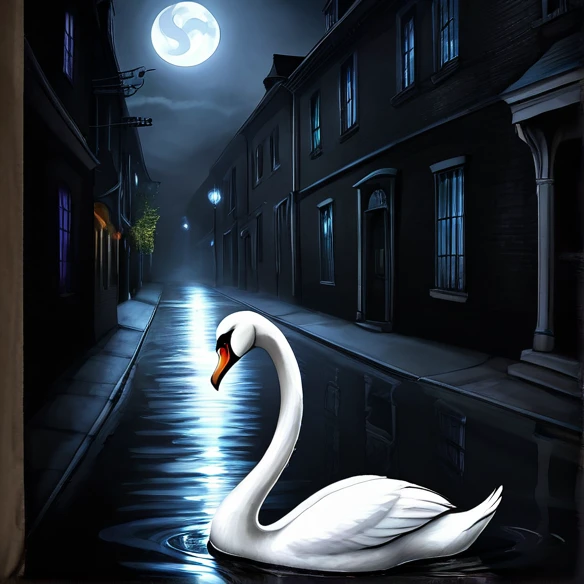 Imagine a swan on a dark street in love supernatural