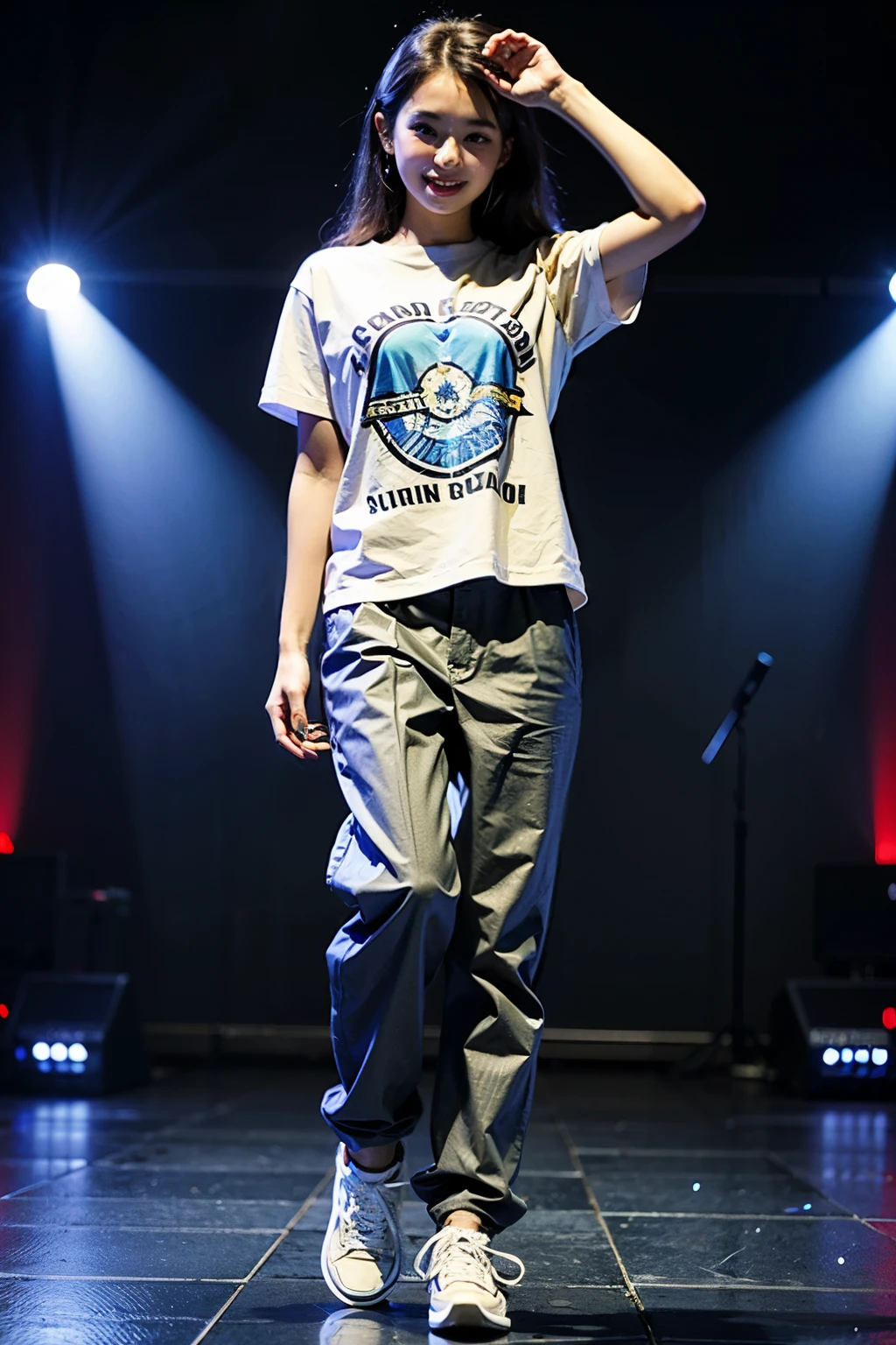 ((Highest quality))、((masterpiece))、(detailed)、One girl、Large size clothes、Hip Hop Dance