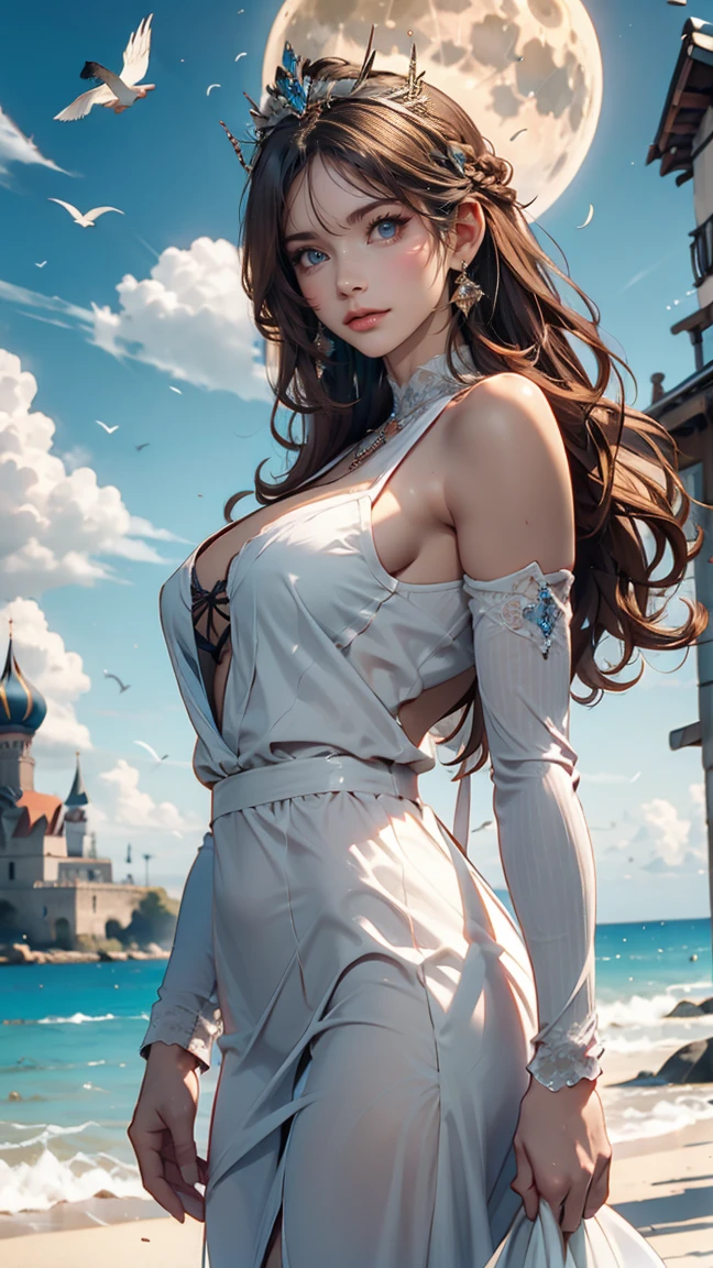 (hyperrealistic), (illustration), (high resolution), (8K), (extremely detailed), (best illustration), (beautiful detailed eyes), (best quality), (ultra detailed), (masterpiece), (wallpaper), (detailed face), solo, (dynamic pose), 1girl, trench coat, off-the-shoulder, mountain top, dusk, short blonde hair, broken hair, necklace, fangs, tattoo, tail, lioness, ankle ring