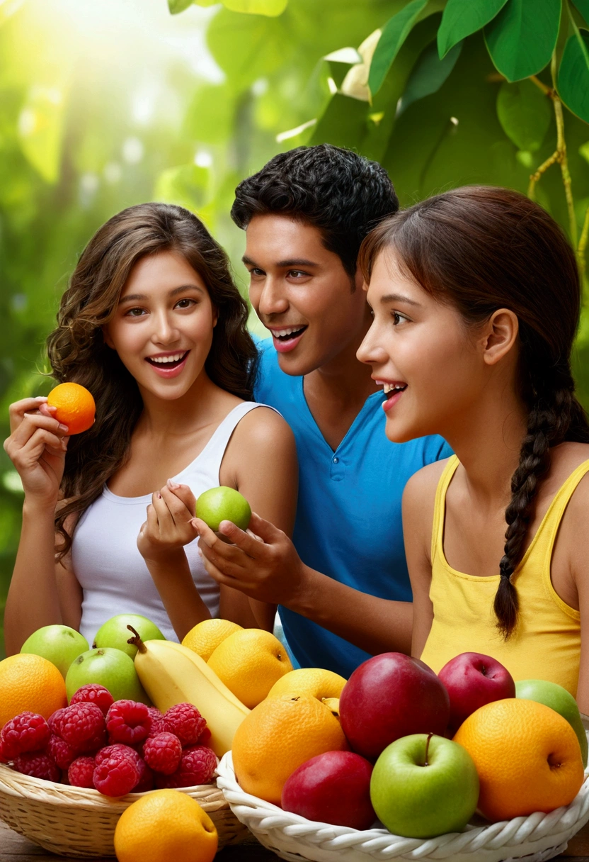 People eating fresh fruits realistic detailed and high quality