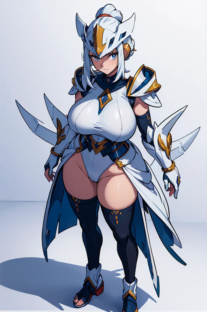 (masterpiece, best quality, high resolution, (pokemon style) ((huge breasts))full body white sentai hero armor, white sentai armor helmet, superb posture((white background,)), ((full body standing)) ,
