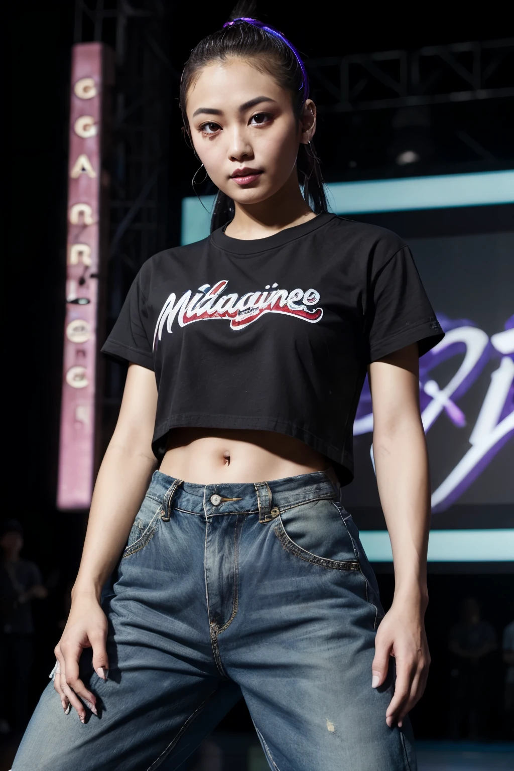 ((Highest quality))、((masterpiece))、(detailed)、One girl、Large size clothes、Hip Hop Dance