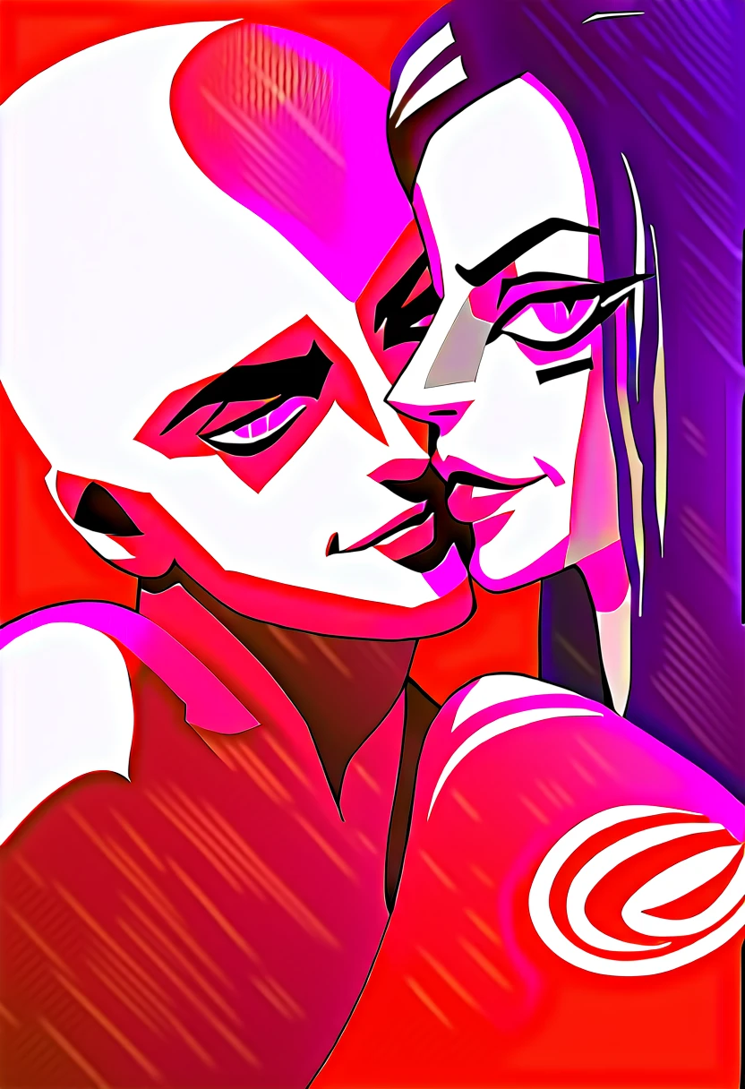 2 guys ethereal demonic 25 year old anime guy male druids, with metallic long pale blond hair, delicate masterpieceintimate delicate etched glowing neon tattoos, Fabulous full view painting of a winking beautiful and gorgeous elf ((male)) almostkissing, perfect face, blue/black pastel eyes, long white/black wisp hair, freckles, piercings and tattoo foil print neonbody art, laboratory experiment, perfect anatomy, centered, almost perfect, dynamic, very detailed, glowing, artstation, concept art, soft and sharp focus, art by Carne Griffiths and Wadim Kashin, airbrush graffiti techniques, high-definition accent lighting, epic, elven atmosphere, contrasted with vibrant paint colors., futuristic cyborg in the year 2950,