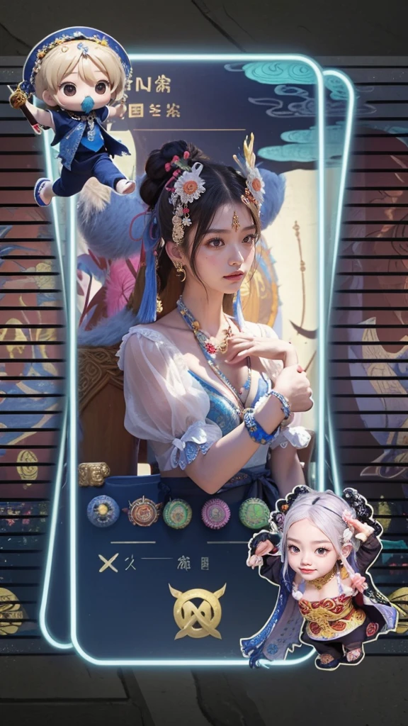 An ancient Chinese beauty,Perfect face,dance,The ornate costumes are embroidered with intricate embroidery,A long colored streamer is tied around the arm,flowy,Open navel,cropped shoulders,Bare neck,Yingluo,Leaky legs,White coiled hair bun hairpin hairband,The armband is tied with a streamer,Bracelet,Anklets,A metal chain tassel is tied around the waist,Mogao Cave Art,Inspiration for the Dunhuang flying mural,water ink,CGstation is popular --v 6