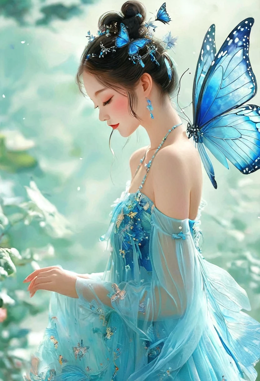 Blue Butterfly,,butterfly fairy,1 Girl,Chinese,side view
