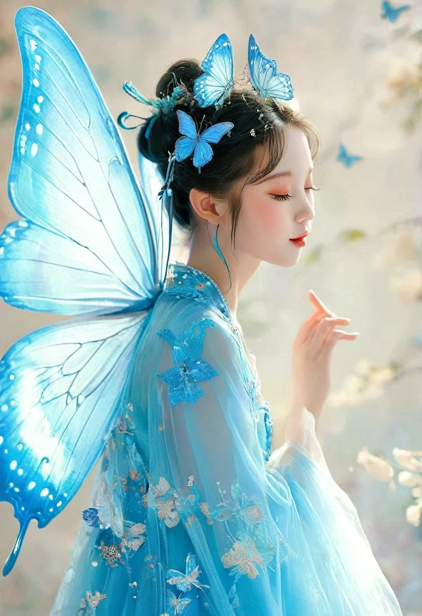 Blue Butterfly，，butterfly fairy，1 Girl，Chinese，side view