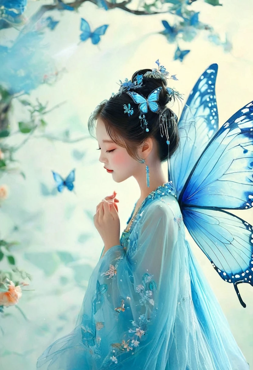Blue Butterfly,,butterfly fairy,1 Girl,Chinese,side view