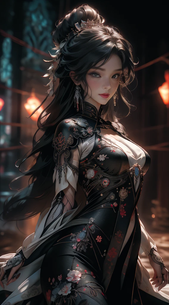 Complex 3D Ultra rendering details beautiful angel of death, biomechanical cyborg, analog 150 mm lens, beautiful soft edge natural light, Neon only, roots, Fine leaf lace, colorful details, Boris Bidjan Saberi costume, pearl earrings, Art Nouveau Fashion Embroidery, details Intricate, mesh wire, mandelbrot fractal, Facial Expression Muscles, cable wire, microchip, tough, hyper realist, ultra high definition, octane rendering, volumetric lighting, 8K post-production, red and white with a bit of black, Crafted Metal Bones, semi-human, iridescente, Glenn Brown Style Futuristic Bedroom, power of God, High angle shot , complex body poses