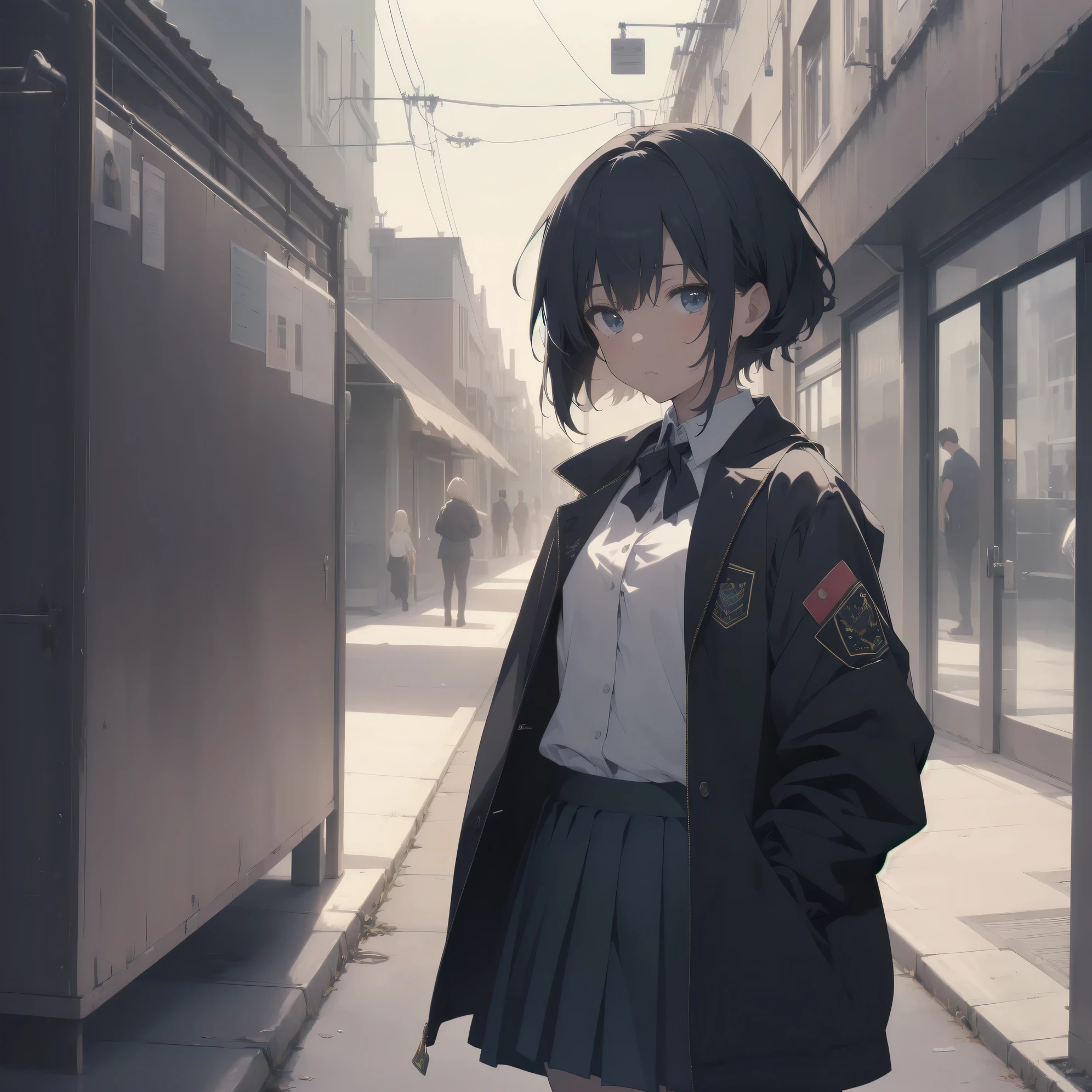 ultra-absurdres-Top quality by artist God, ultra-detailed, high resolution, anime moe artstyle, best anime 8k konachan wallpaper, pixiv contest winner, pool:2810, perfect anatomy,break, 1girl, (Please draw a girl walking sleepily to school alone. )break,(Solo,little female, 13-year-old:1.3),Full limbs, complete fingers,a junior high school student, (very short hair), short cut, flat chest, , small butt, small black eyes, beautiful detailed eyes, well-proportioned iris and pupils, expressive eyes, highres detailed hair, soft expression, salor school_uniform, sailor collar, serahuku, bow, pleated skirt,(Detailed Lighting), (Detailed background), in the School commute route. break,super detailed skin, Best cinematic lighting powered by famous artist, 8k,beauty illustration,photoshop_(medium),very aesthetic,break,((artist:kotorai )), artist:clamp ,artist:carnelian ,artist:kantoku ,
