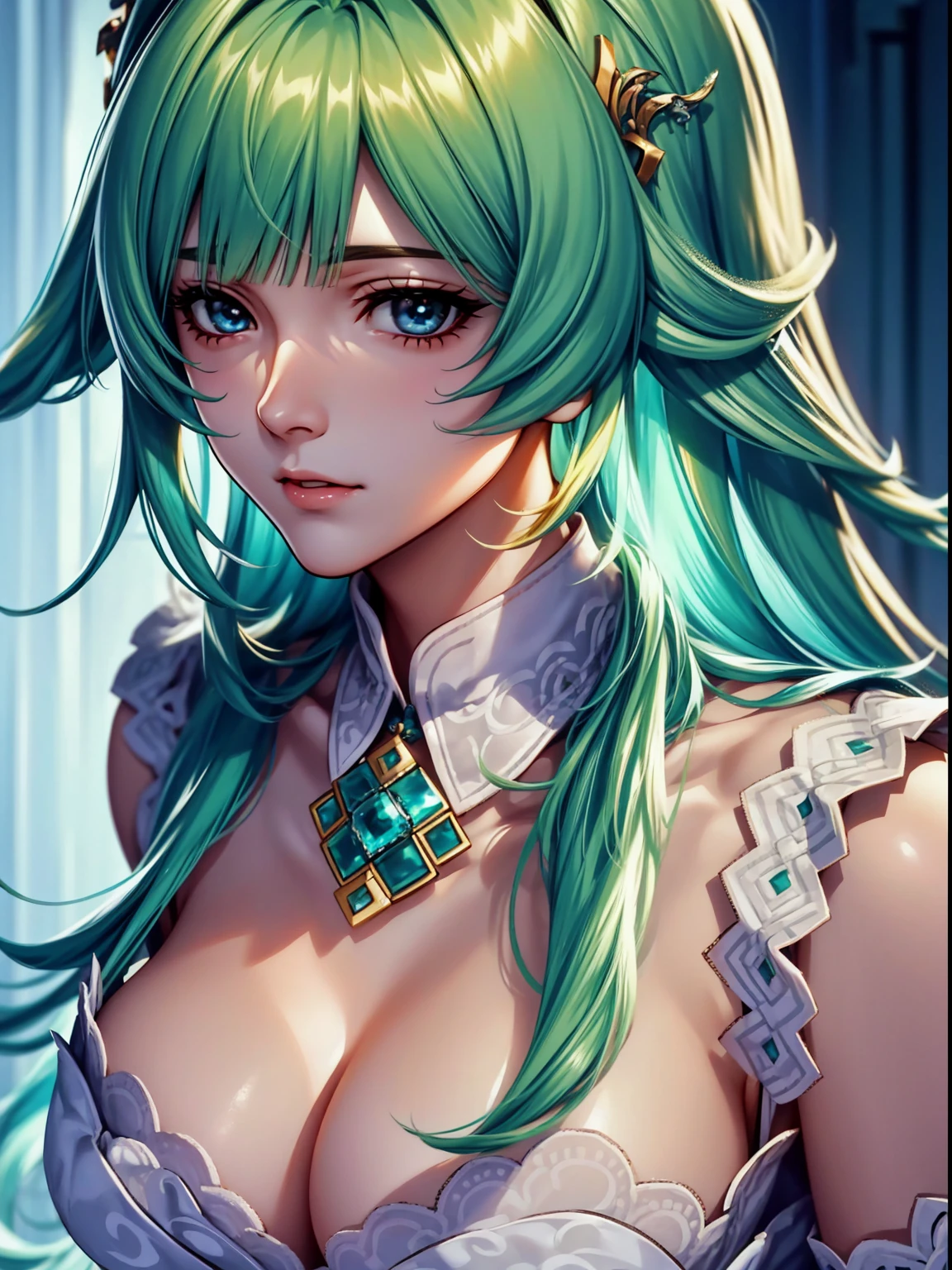 top-quality、tmasterpiece、Very high resolution、super high image quality、High-quality pixels)、perfect eyes, perfect face, perfect body figure，solo，8K, sizable breast，(Detailed description of hair), (Detailed description of face),(Detailed description of body), fair and clear skin, matchless beauty, long legged, The details have been upgraded, , chinese style maid costume, maid hair band, Huohuo (Honkai Star Rail), proper light on face Red eyes and black and red clothes, big breasts,