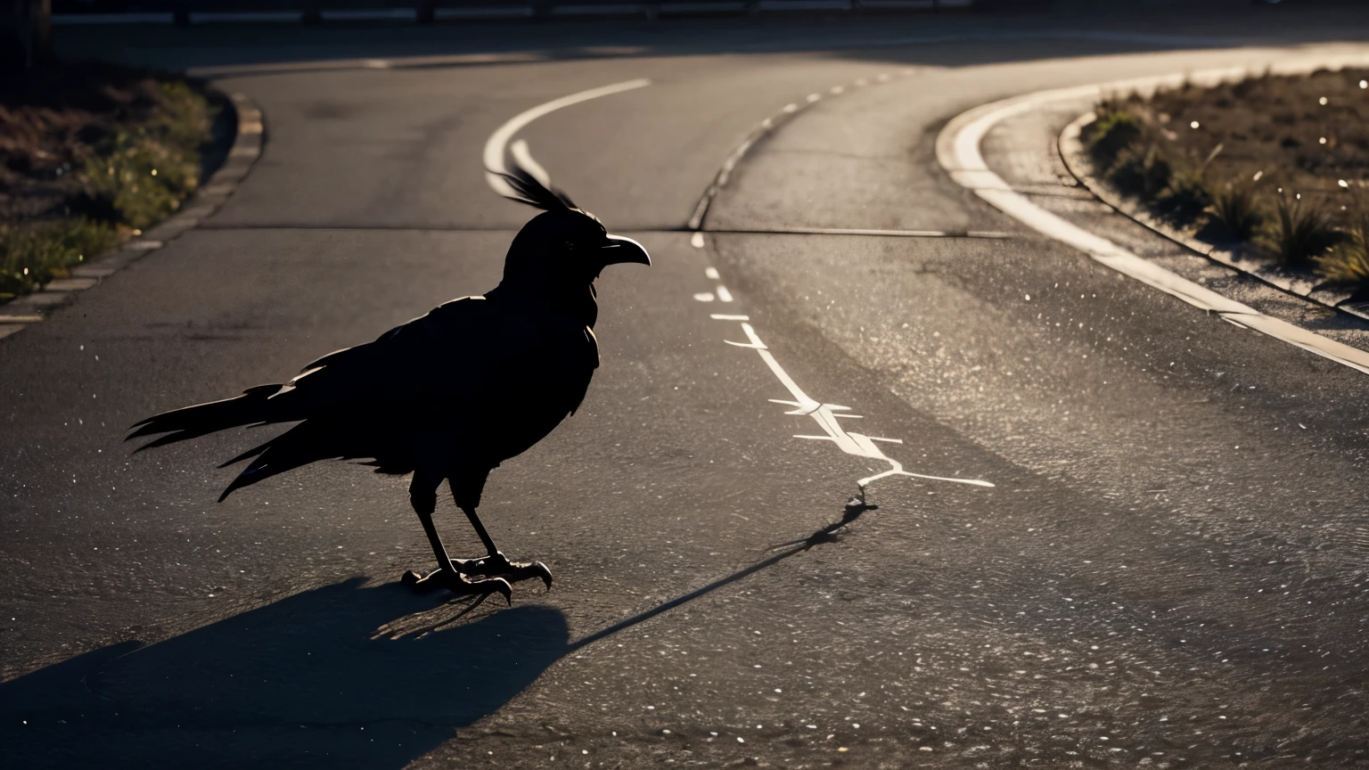 Silhouette of a person full of hope with a crow taking flight, glowing path symbolizing future, abstract luck symbols, inspirational design
