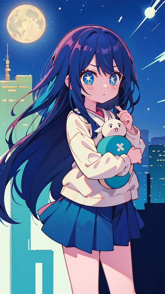 Blue-haired long hair,Design clothing,Seven-doppelganger shot,Anime style 4K,Anime girl with teal hair,High quality anime art style,Standing painting,Splash ink background,Blue Themes、Pure white background,Buildings,Face close-up,Buildings,Moon and sun、Long legs, Shining Star々,milky way,Bright Sky,Looking at me,Facing forward,Clear eyes and nose,cute,beautiful,Thin legs