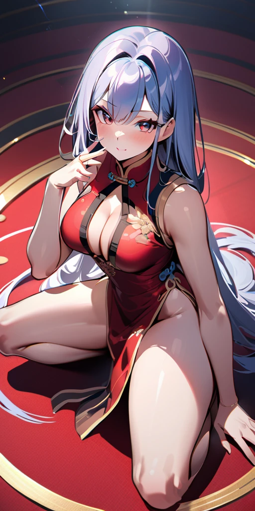 ((Highest quality、masterpiece、Anime Style、Highest quality、High resolution、8k、detailed、ultra-detailed:1.3))、Long legs、Sharp focus:1.2, Beautiful woman with perfect figure:1.4、(smile:1.2), double eyelid、30-year-old woman、Sexy pose、((((Shut your mouth.、One Woman、Chinese clothing:1.5)))),The background is another world