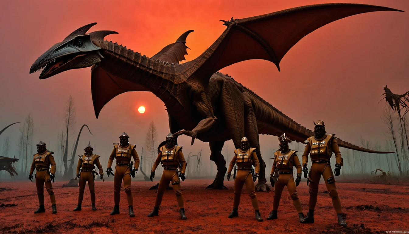 in (full shot:3.1) of lot of characters from a movie for slave girls from beyond infinity, inspired by Zdzislaw Beksinski and Hans Bellmer, futuristic apocalypse, stalenhag, metal album cover, gwar, heavy metal band promo, (flying Pterodactylus-headed men and women:2.9), (daytime lighting:2.1), (with Creepy, Sci-Fi, Fantasy and Horror:2.9) retro sci fi, Horror movie, very detailed body, moody, epic, directed by Ridley Scott (Cinematic:3.1), horror movie, horrified, terrified, insane, disgusting, disturbing, Impactful, cgsociety, hyper-detailed, digital illusions, cyberspace, photorealistic, arts visuals. Ultra detailed, RAW photo, artstation style, concept art, (masterpiece:2.9), 8k, realistic textures, (3D rendering:3.1)