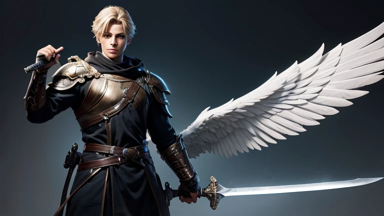 help me create an image of a male angel with a sword in his hand