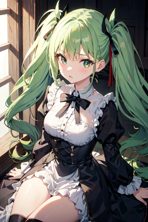 Girl、Guess face、Twin tails、Emerald green hair、Gothic Lolita Clothing