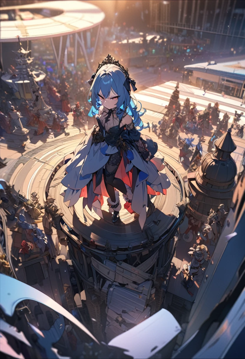 Sulamith Wülfing Anime　surreal　wondrous　strange　Whimsical　Sci-Fi Fantasy　Miniskirt schoolgirl　a beauty girl　solo girl, very short skirt, Near and far law　Ancient curved perspective　Planar perspective in the Renaissance　The huge three-dimensional study of geometry　palla　column　Triangular cone　Convex body　Hemiregular polyhedra　Catalan Solids　Delta polygon　Chessboard