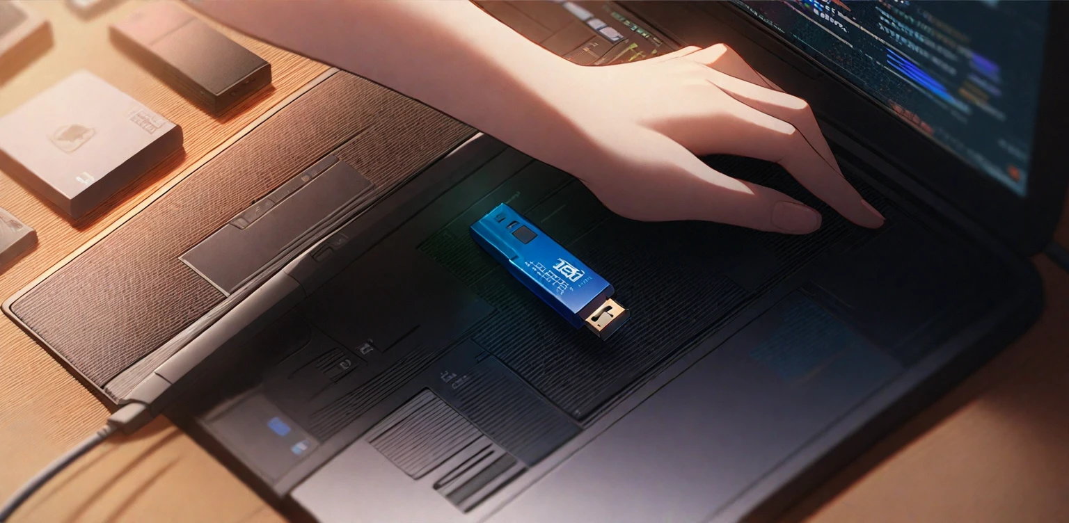 (background only)),masterpiece, best quality, extremely detailed, ultra detailed, flat anime, 2D,
USB memory, laptop computer,USB flash drive Hand trying to connect to computer from side