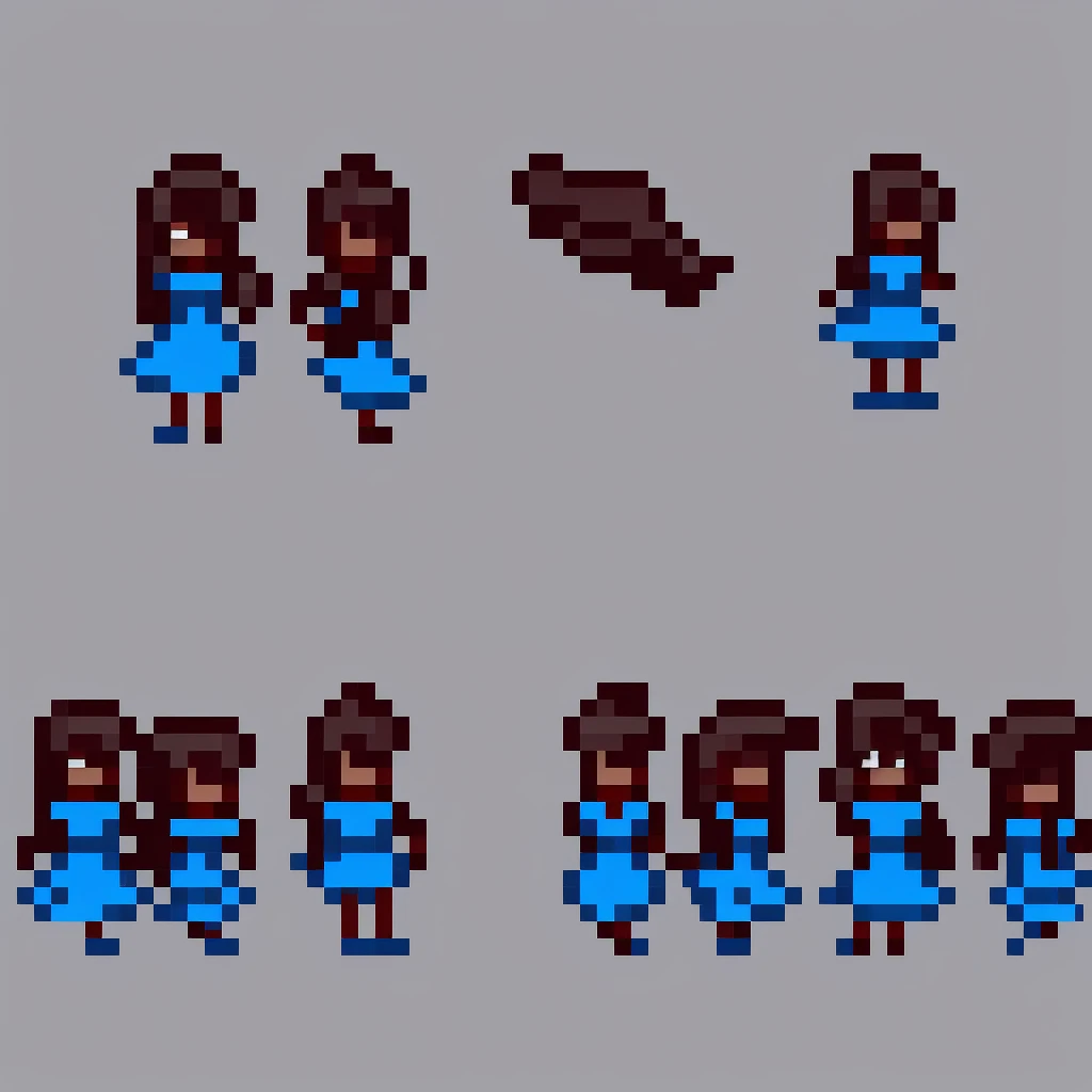 Cute curvy woman with bright blue eyes and 50 on long deep blue hair, high quality 4k, pixel art, digital art 