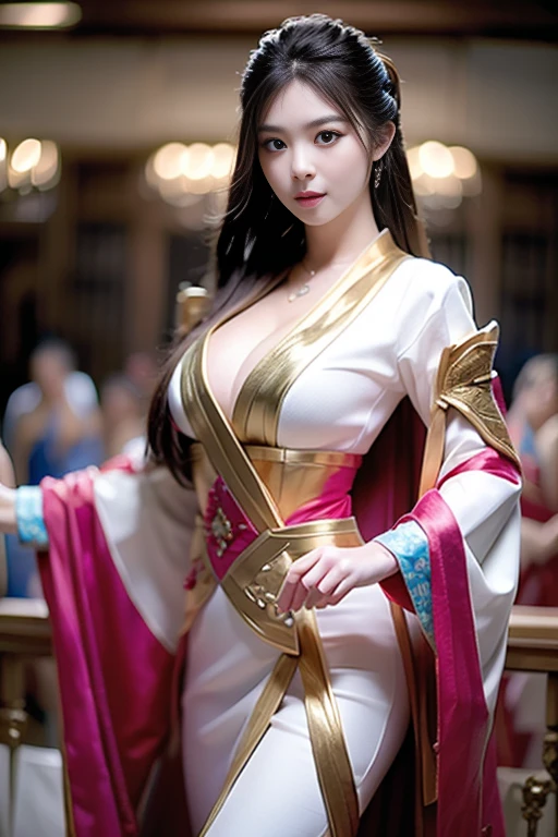 masterpiece,Highest quality,Top knight,(Female knight_knight:1),(Gold Armor:1.3), (35歳のFemale knight:1.3),、Big and ample Big big cleavag Real,In a battlefield in medieval Europe,Beautiful smile、British women、Delicate skin texture to the smallest detail、Detailed blue eyes (Very large)、(Beautiful middle-aged woman)、(Fluffy long blonde hair)、Dense and dense skin texture、(((Very large)))、Female knight、(((Big big cleavage)))、Ricrated golden armor、Golden long boots with flashy decorations、Pure gold and jewellery necklaces and collars、Big gold earrings、Red lips、(((Dressed in gorgeous golden armor)))、Golden Long Globe、((She has a fancy long sword))、The sword is ornately decorated..........................、((The blade is crimson))、(Female knight)、(battlefield)、