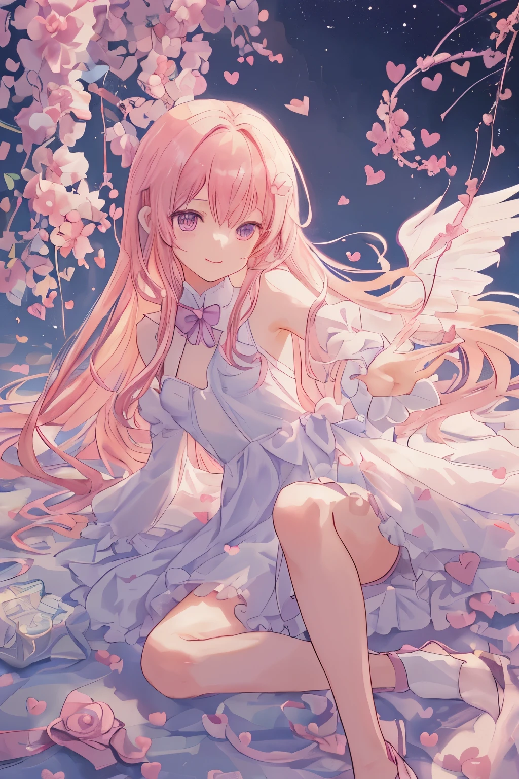 1_girl, (anime, kawai:2), (masterpeice, best_quality, simple, cute, dreamy, vibrant, clean:1.8), (cute, cute_smile, young:1.8), (delicate, beautiful, thin:1.5), (girlfriend, angel:1.6), (green_eyes, simple_eyes:1.5) (long_hair, blond_hair, wearing_pink_dress, pink_angel_wings, sexy_gloves:1.8), extremely_delicate, (love_magic:1.5), (age_size_fits_body), (small_thighs:1.3), (breasts), (eye_level:1.3), (heart_magic, love:1.5)