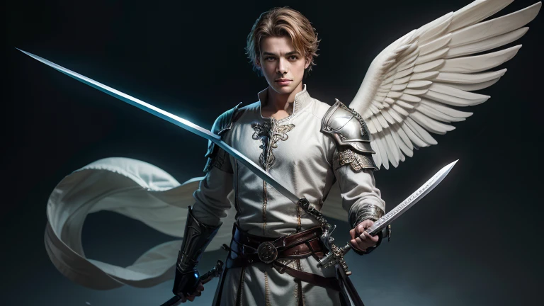 help me create an image of a male angel with sword in hand