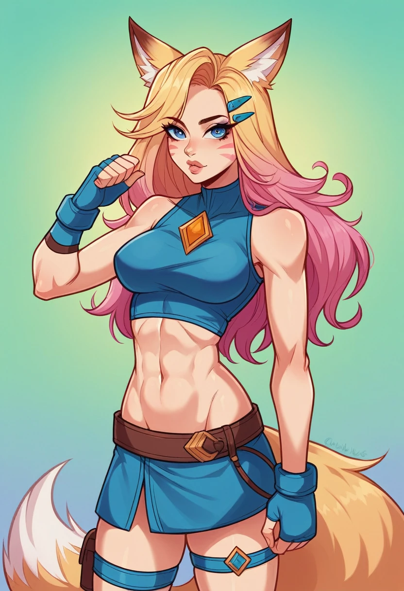 melhor qualiGIVESde,work of art,8K wallpaper,absurderes, high resolution, ultra detaild, (1 jovem linGIVES, standing alone:1.1),realisitic,K/GIVES (League of Legends), standing alone, animal ears,mitts, fox ears, hair ornament, long hair, hair blonde,blue colored eyes, whisKer marKings, fingerless mitts, pinK hair,multicolored hair,official alternate costume, Asymmetrical clothing, maKeup, facial marK, hair clip, medium breasts, athletic body, Fine body, sKirt, thigh strap, lips, gradient hair, fox tail, single glove,fox tail, (raposa de nove cauGIVESs (mythological creature):1.3),Uma terra de conto de faGIVESs onde criaturas mágicas vivem e prosperam,QUEBRAR nude massive  massive nipples nipples out thicc very hairy pussy 
