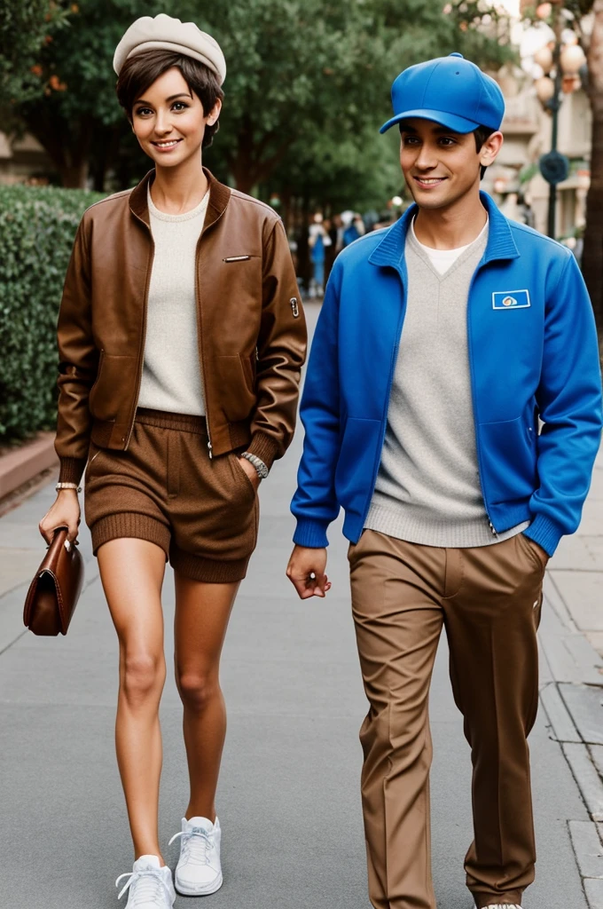 Disney Pixar Couple .The bride is skinny, short hair, brown eyes. ,He wears a lead-colored busto and a blue kangaroo. , The groom has short hair with a light brown cap. , he is skinny , He wears a lead jacket, white tennis shoes and a brown sweater.