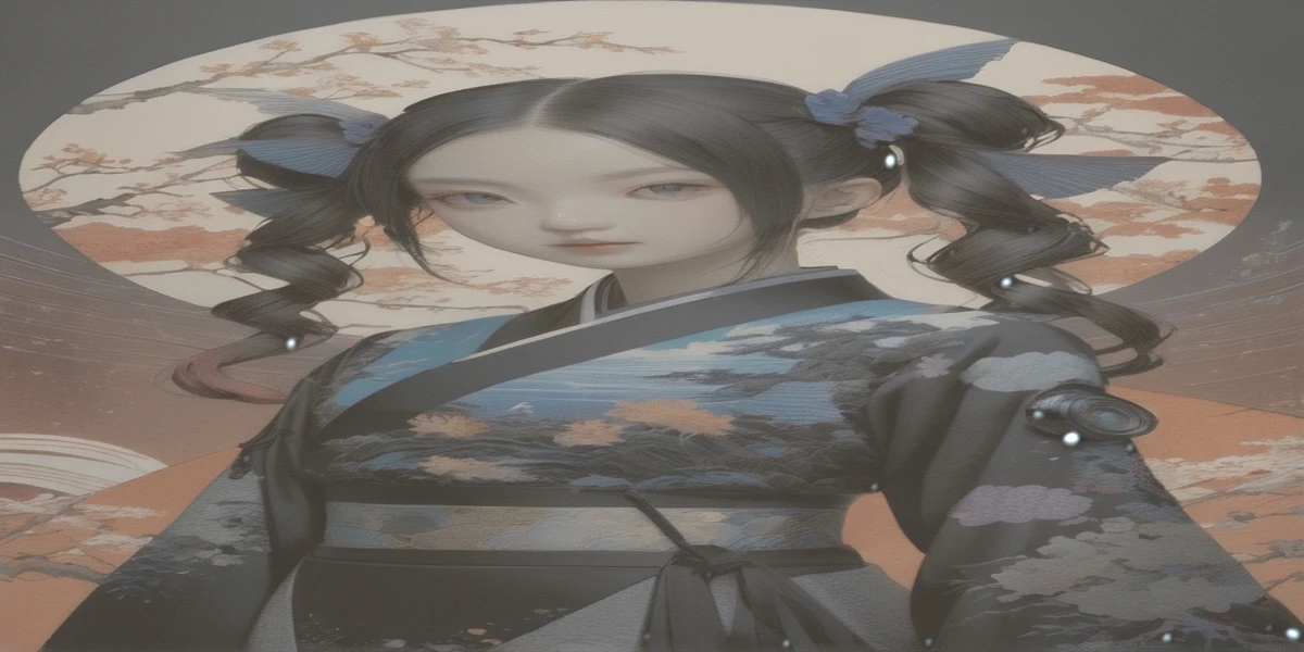 Twin tails, Aesthetic harmony of dark colors, Gothic Cyberpunk, A miraculous fusion with Ukiyo-e, Creating a fantastical view of the universe with a holographic transparent coating, BREAK Professional spray work, Detailed and intricate texture, Detailed and intricate brushwork, Detailed and clear depiction, Anatomically correct, Absurd aesthetics, BREAK Highest quality, Highest Resolution, Octane Rendering, super retina vision,
