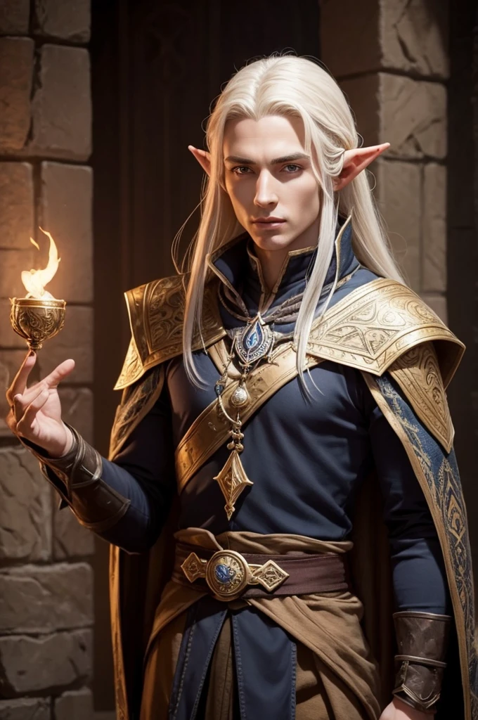 high elf, d&d, masculine, age 25, magician