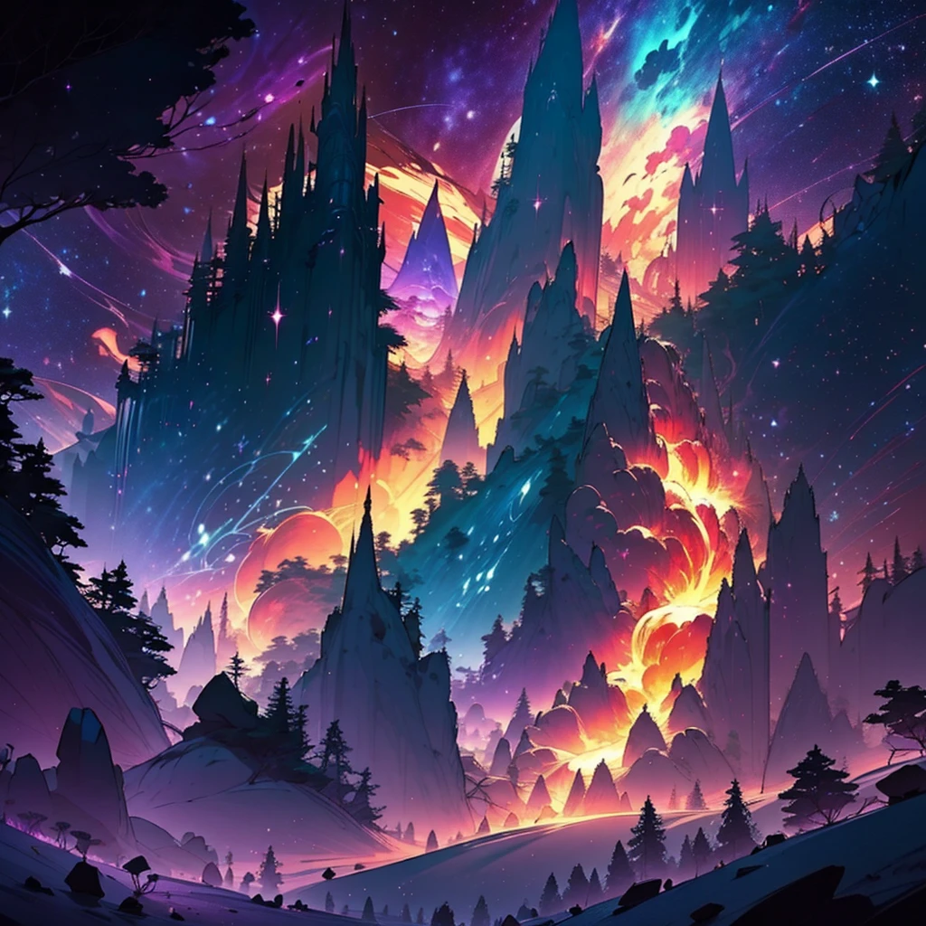 The image should evoke an atmosphere of mystery and magic. Include elements such as mysterious shadows, a dark and vibrant color palette, and touches of fantasy, like mystical beams of light. Imagine an enchanted forest or an ancient castle under a dim light.